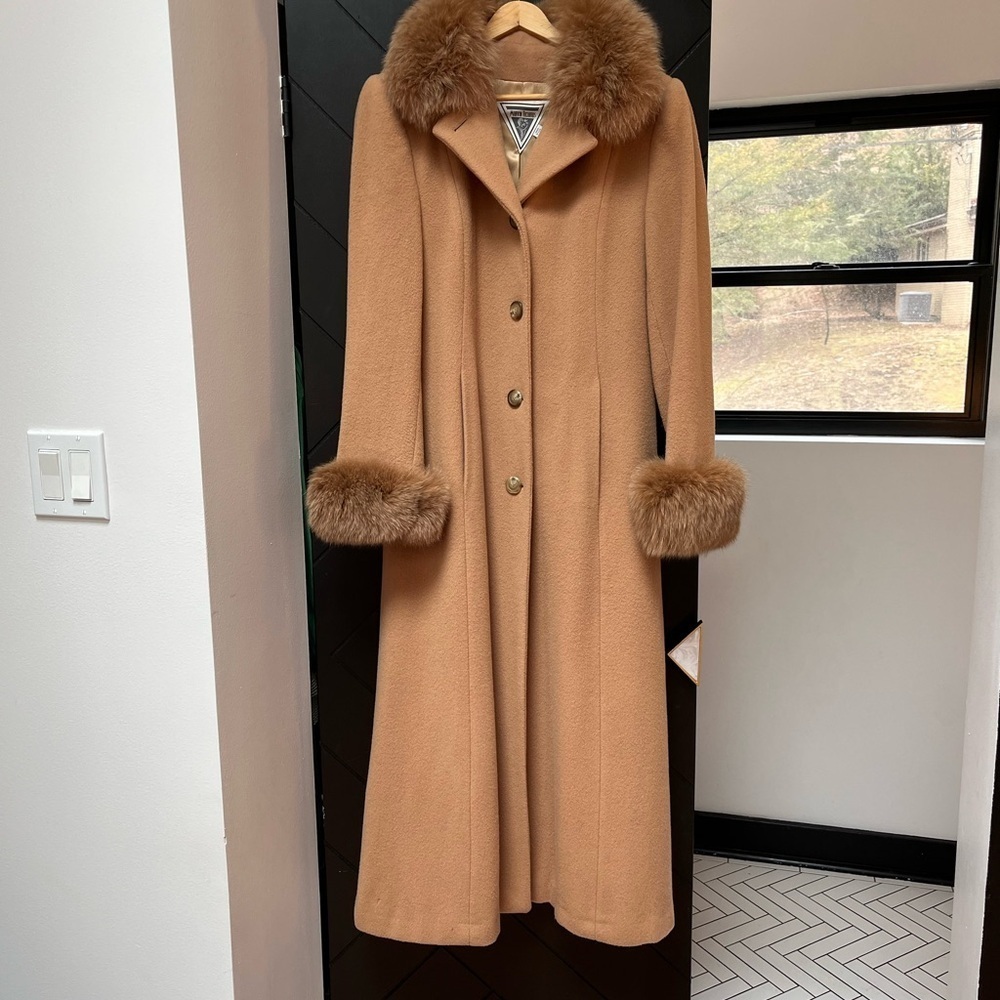 Marvin Richards Tan Coat with Fur Trim NOT FOR SALE